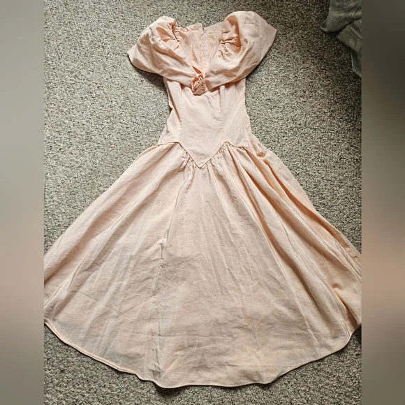 Vintage Handmade 80s Prom Peach Taffeta Party Dress - Picture 9 of 15